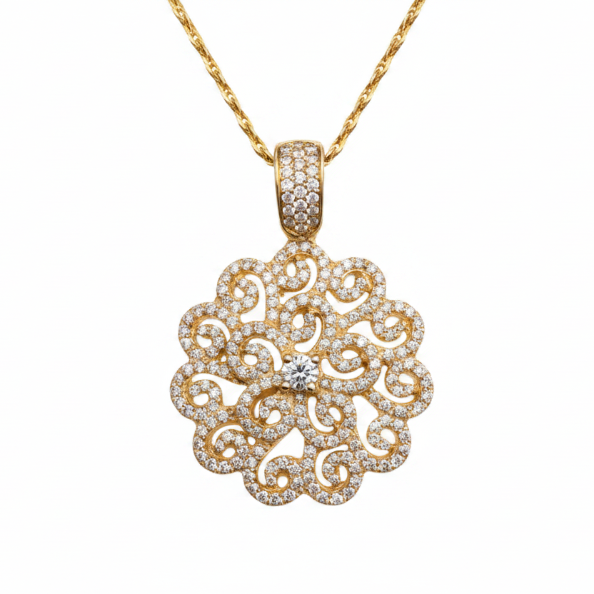 14K Yellow Gold Diamond Filigree Pendant