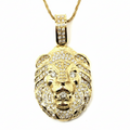 14K Yellow Gold Diamond Lion Face Pendant