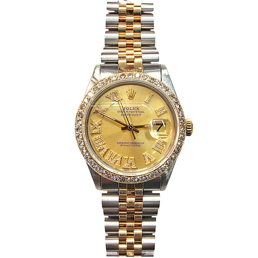 rolex datejust with diamond Roman numeral hour markers