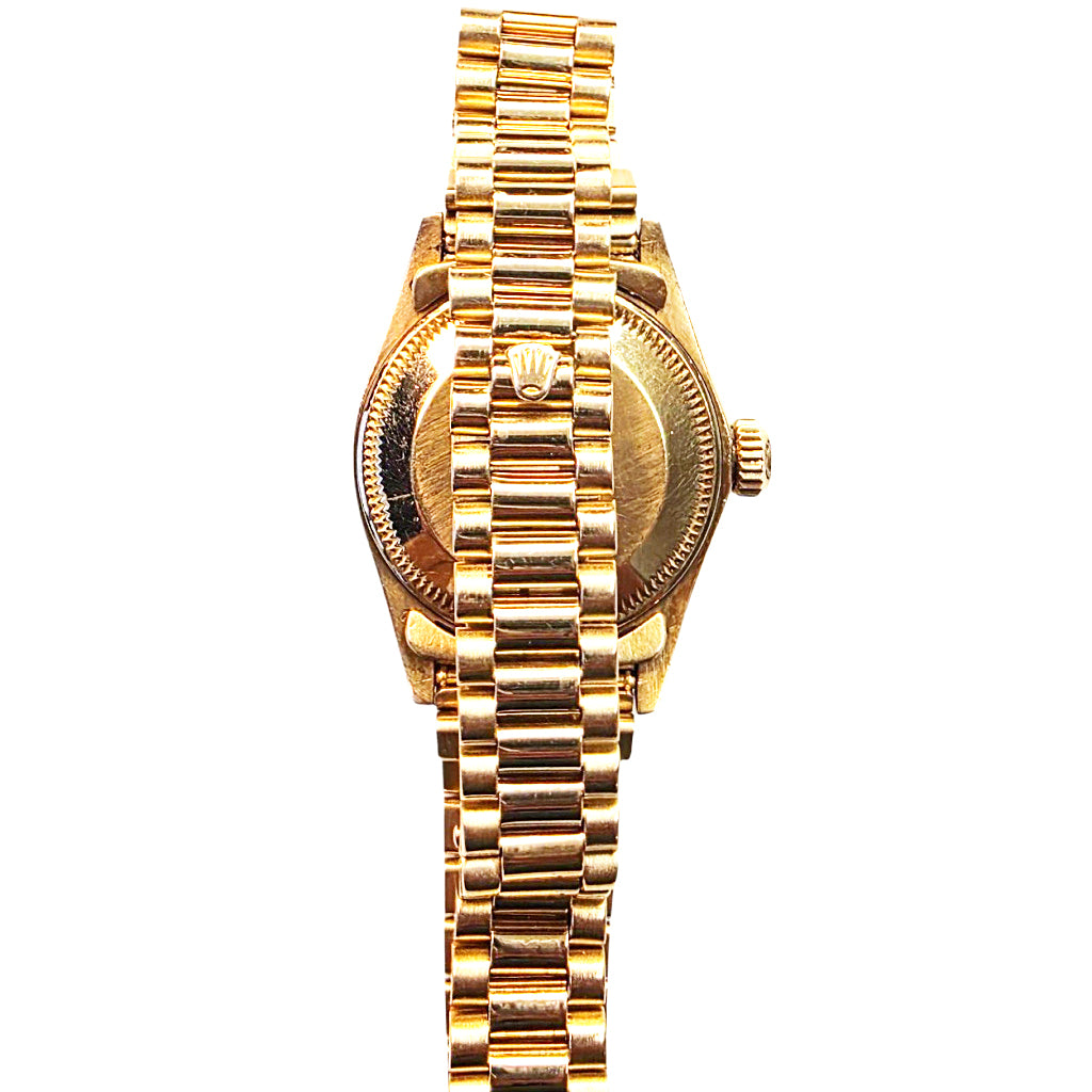 back view of ladies Rolex president watch