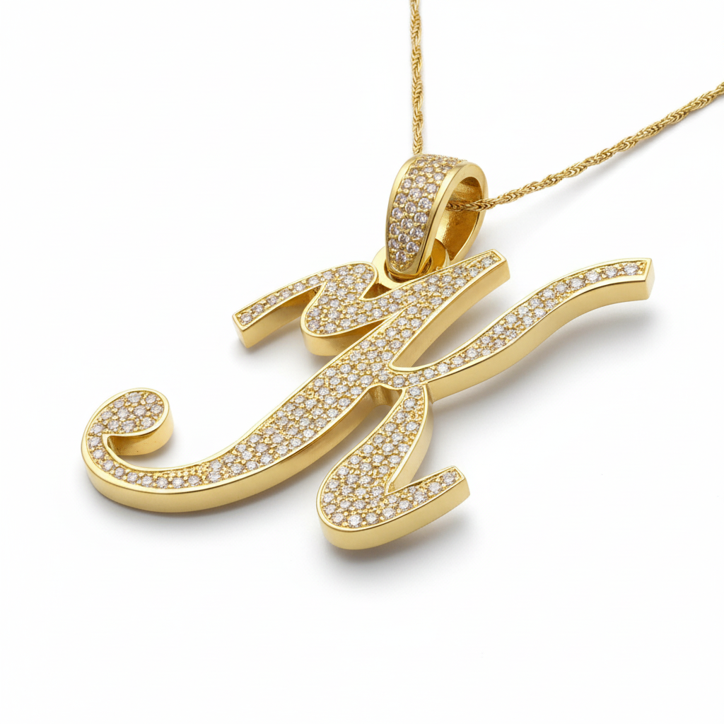 Alternate-angle diamond K pendant