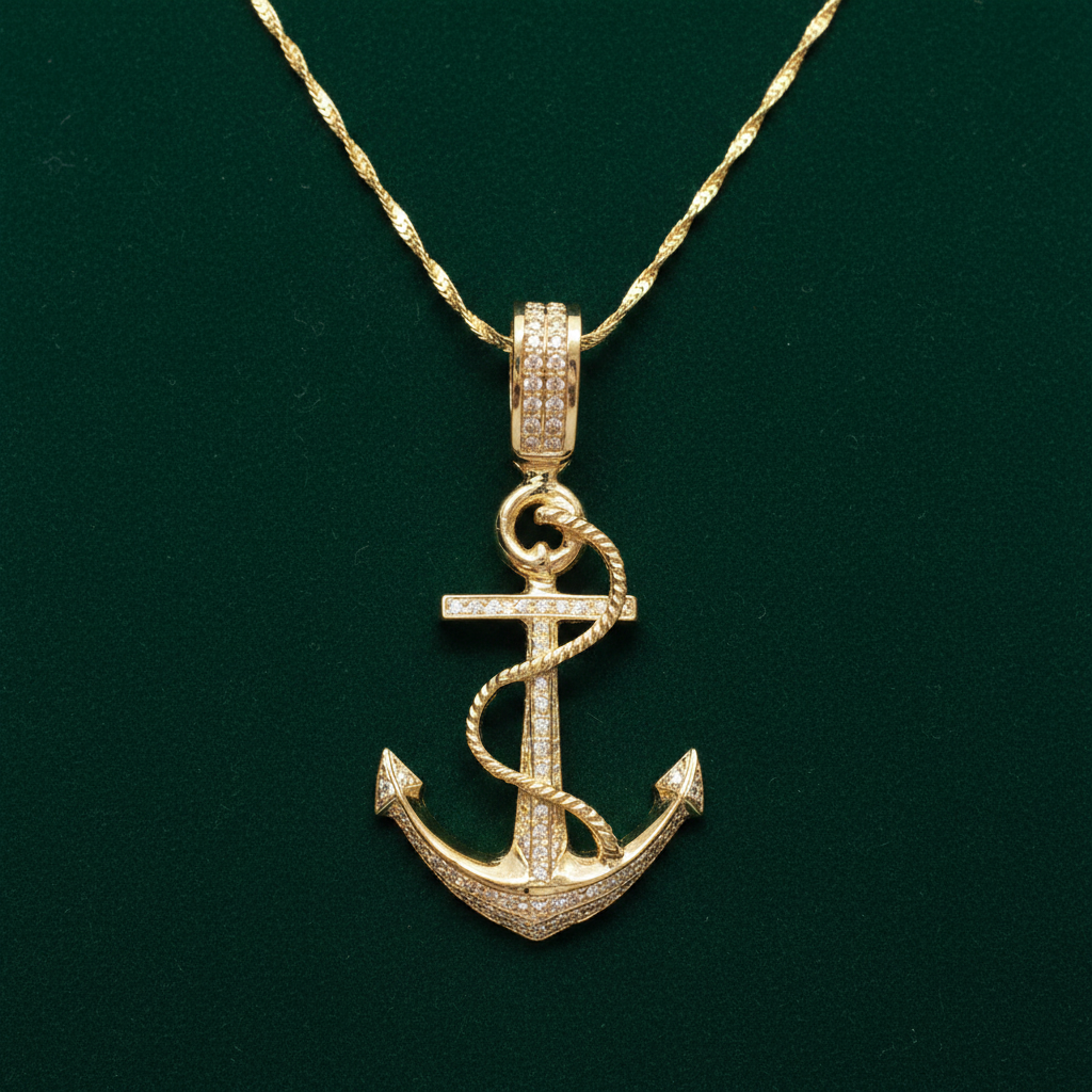 Anchor Pendant on Green Velvet