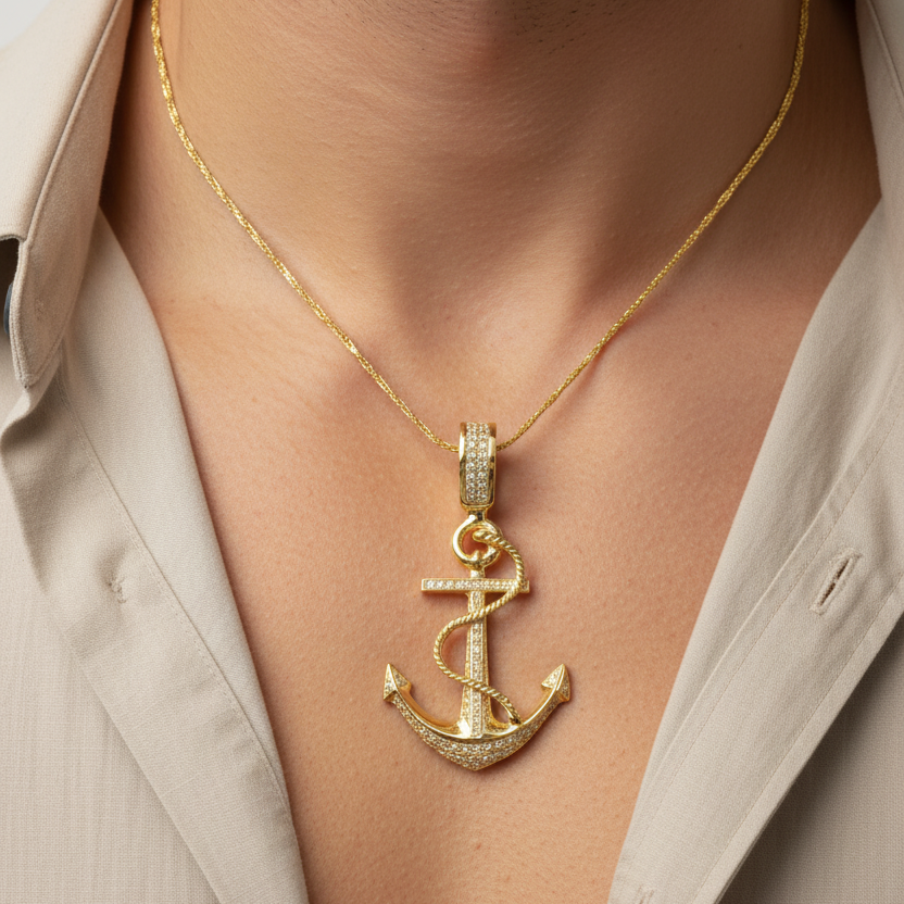 Anchor Pendant - Proportionate Men's Neck Shot
