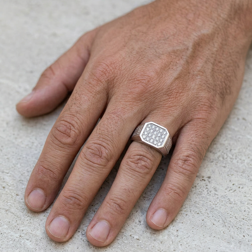 Another men's ring-finger shot with a relaxed hand pose