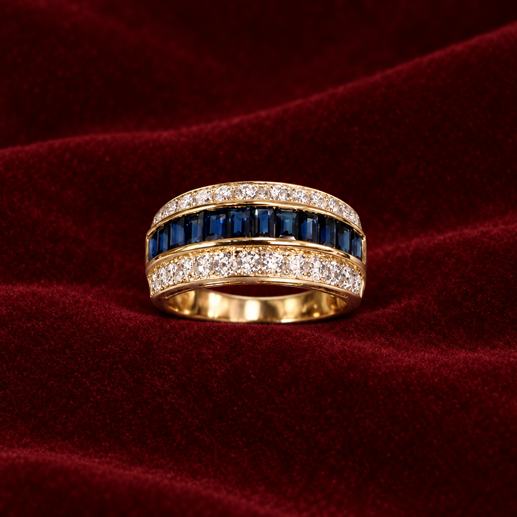 Blue-stone ring on red velvet