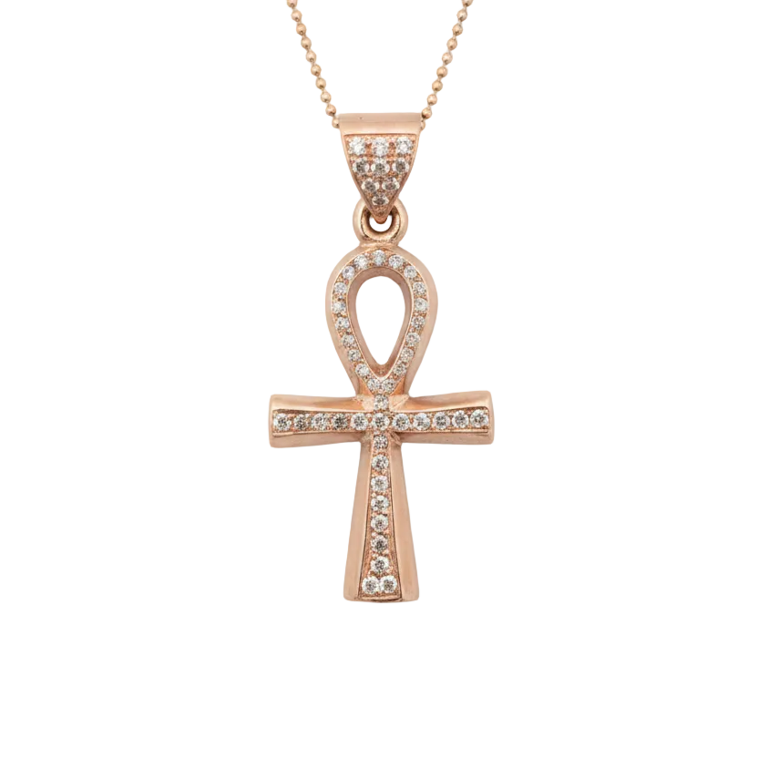Diamond Ankh Cross Pendant – Rose Gold Enhanced