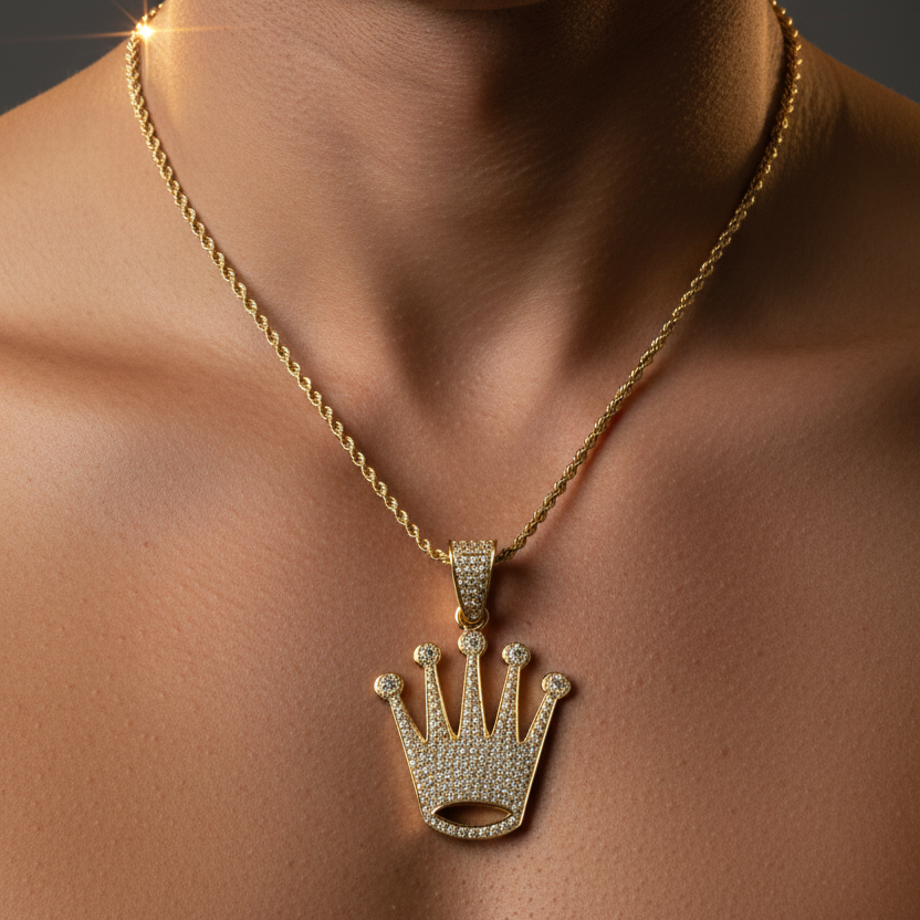 Diamond Crown Pendant – Men's Lifestyle Neck Shot