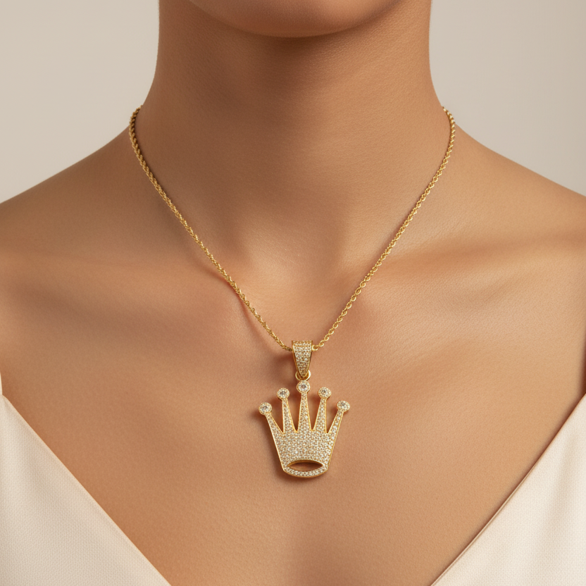 Diamond Crown Pendant – Women's Lifestyle Neck Shot