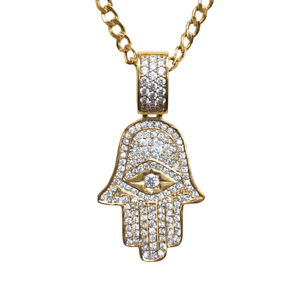 Diamond Hamsa pendant with corrected bail stones