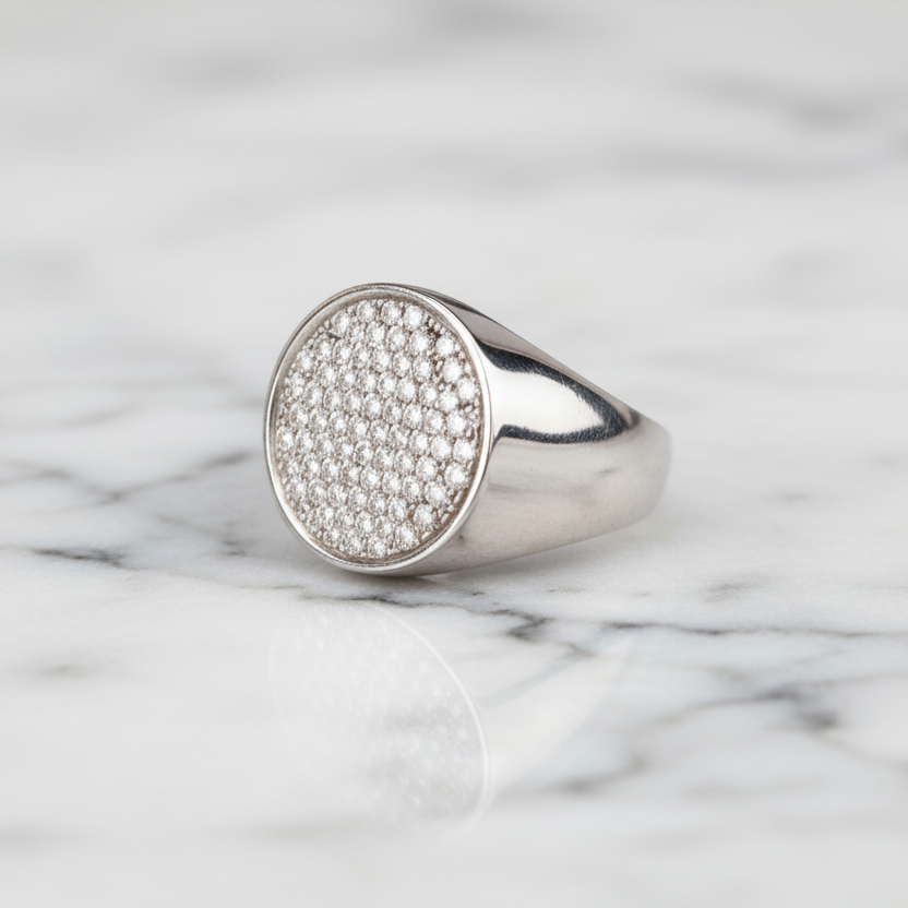 Diamond Signet Ring on Marble