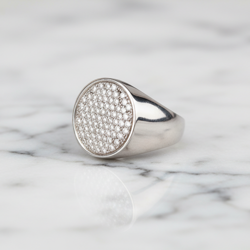 Diamond Signet Ring on Marble