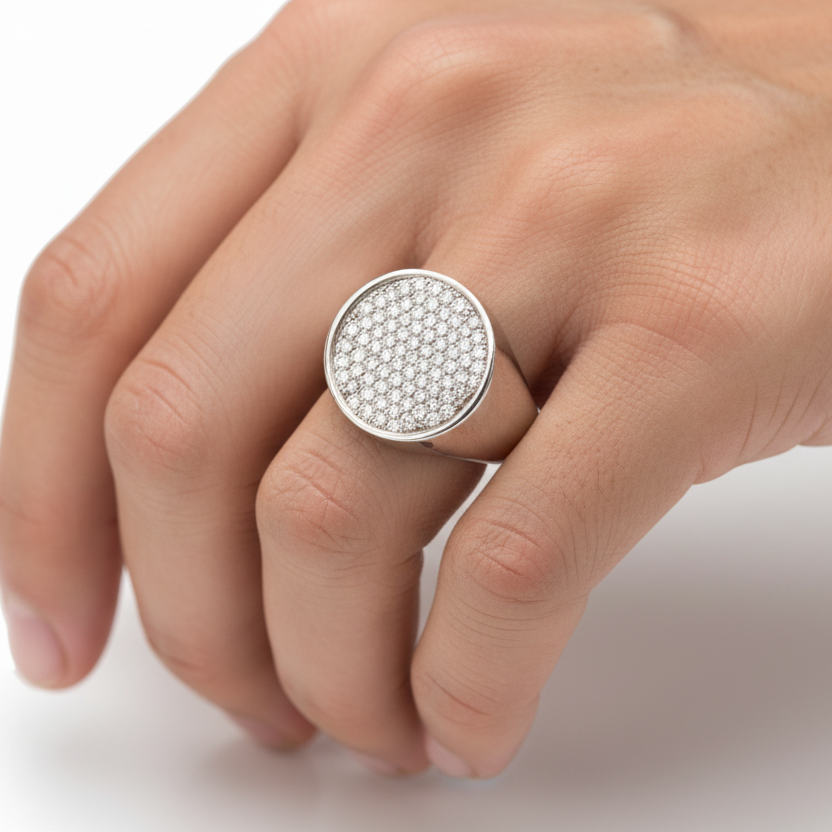 Diamond Signet Ring on Men's Hand