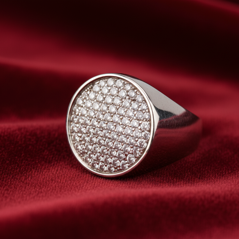 Diamond Signet Ring on Red Velvet