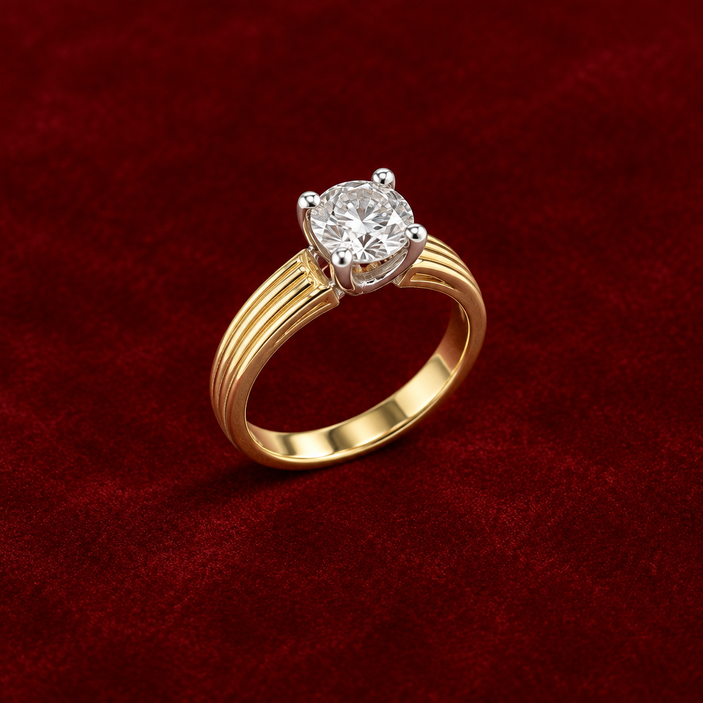 Different angle of the ring on deep red velvet