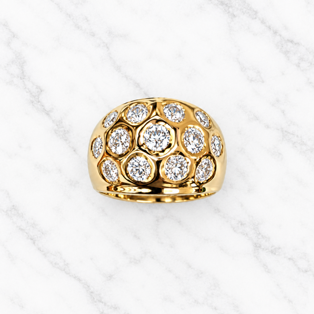 Dome diamond ring on marble, new angle