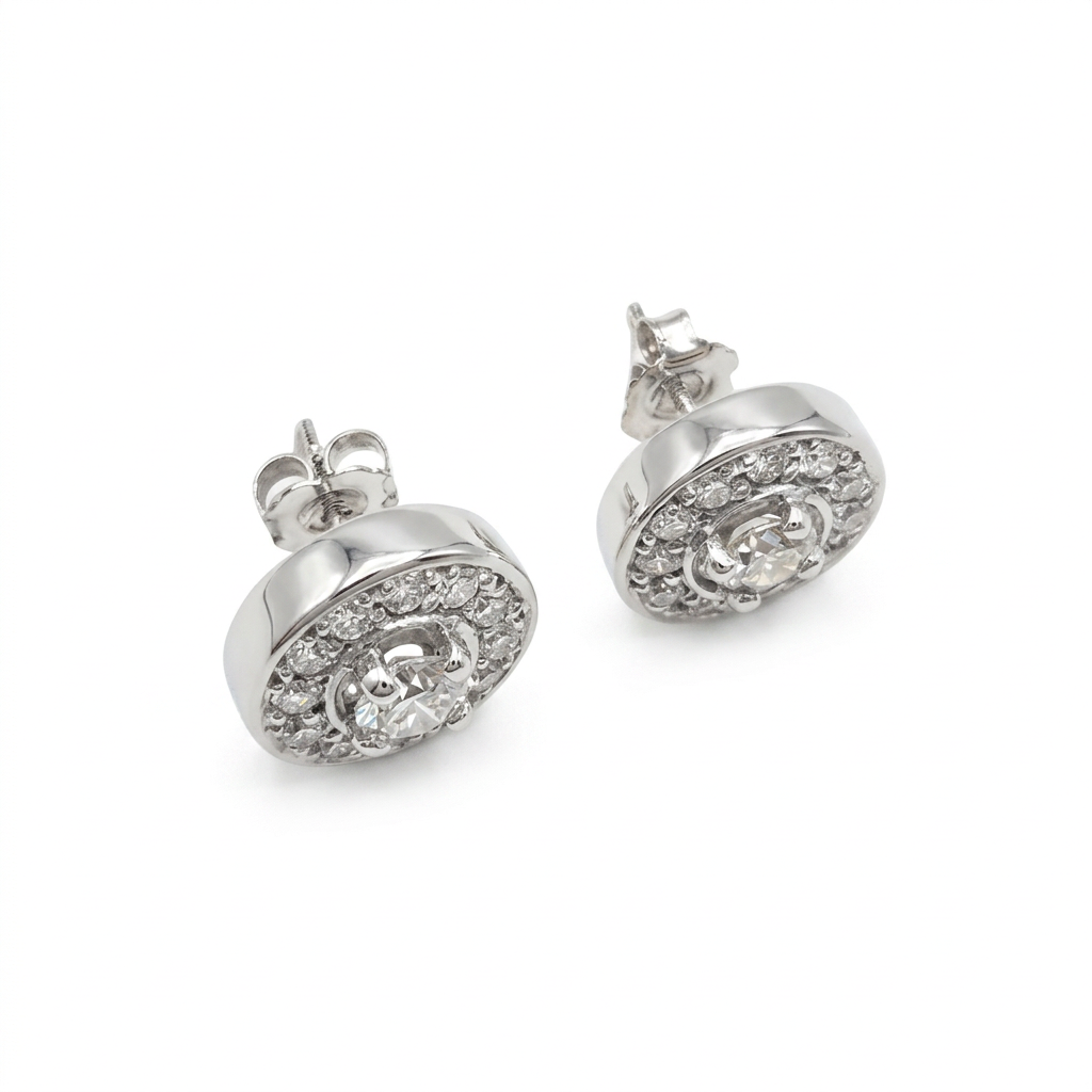 Enhanced angled view of diamond earrings