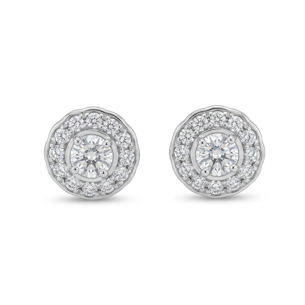 Enhanced front view of diamond earrings