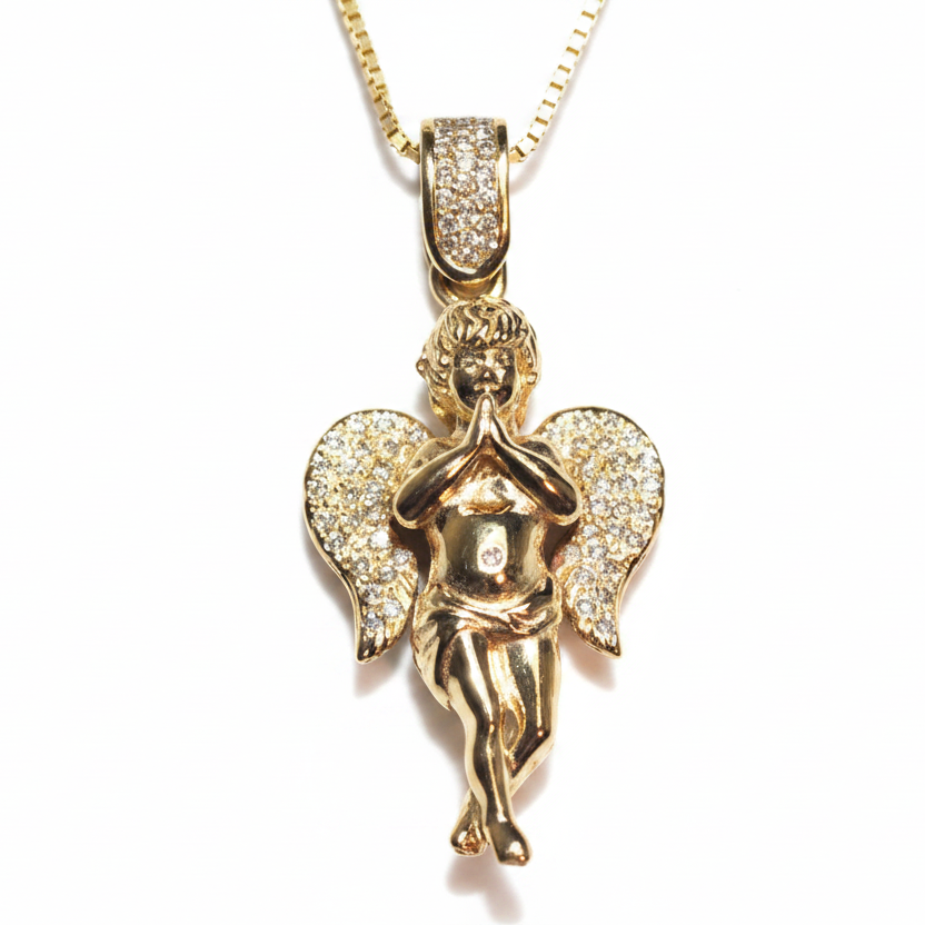 Enhanced Gold Diamond Angel Pendant