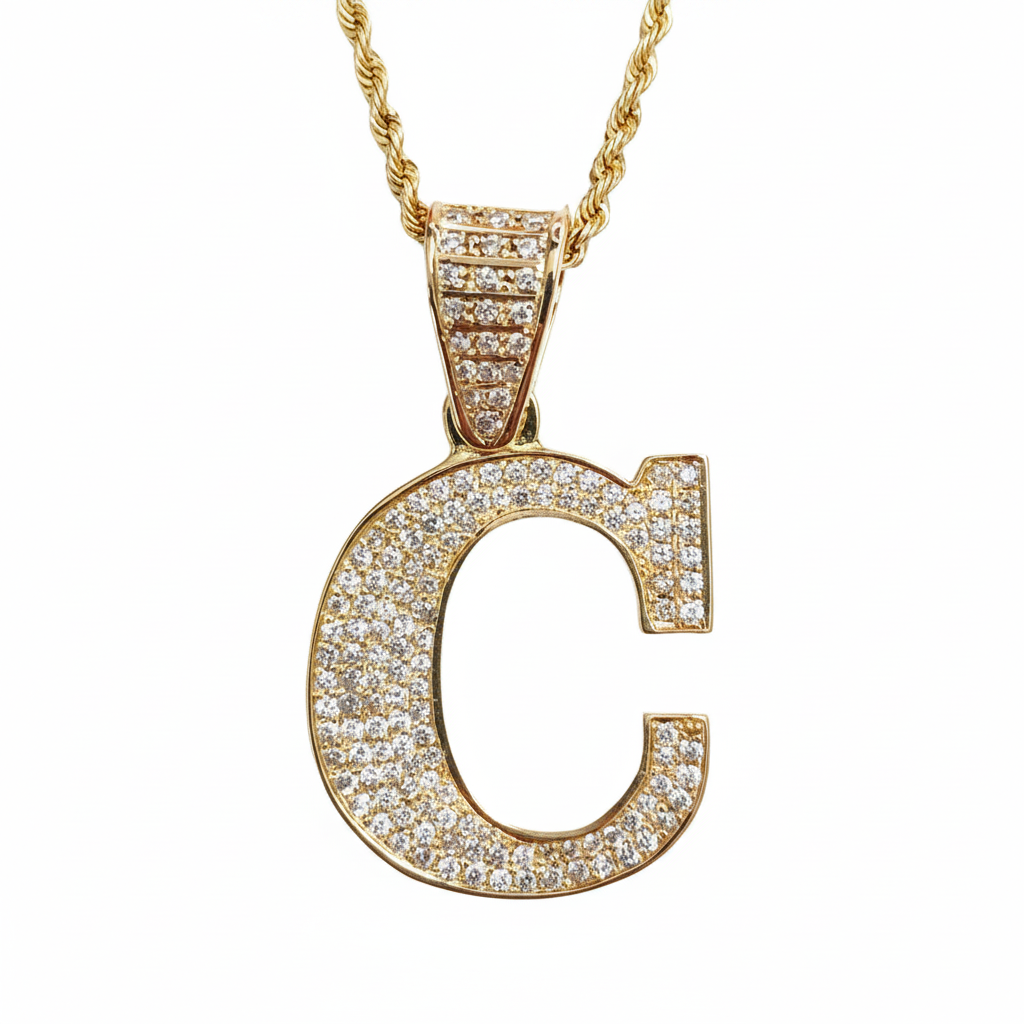 Enhanced gold diamond C pendant photo