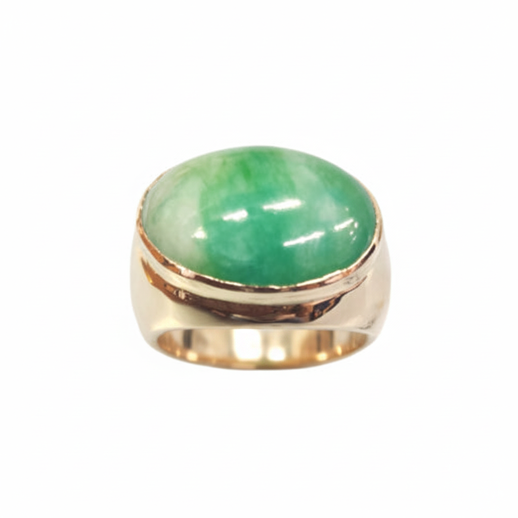 Enhanced green jade and yellow-gold ring