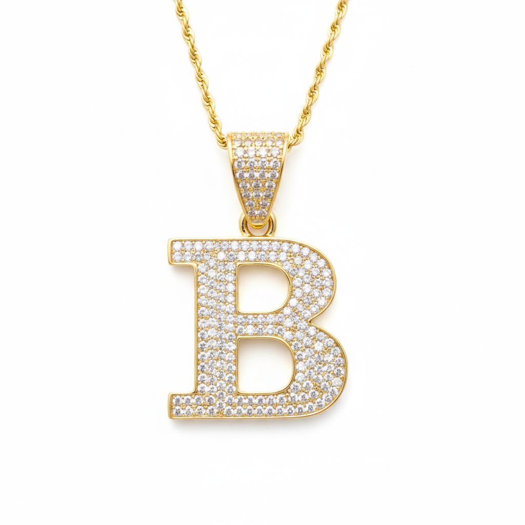 Enhanced jeweled B pendant necklace