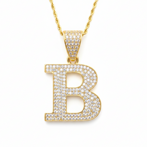 Enhanced jeweled B pendant necklace