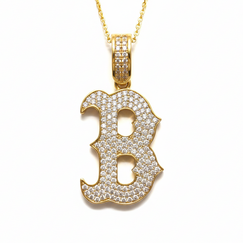 Enhanced jeweled gold B pendant