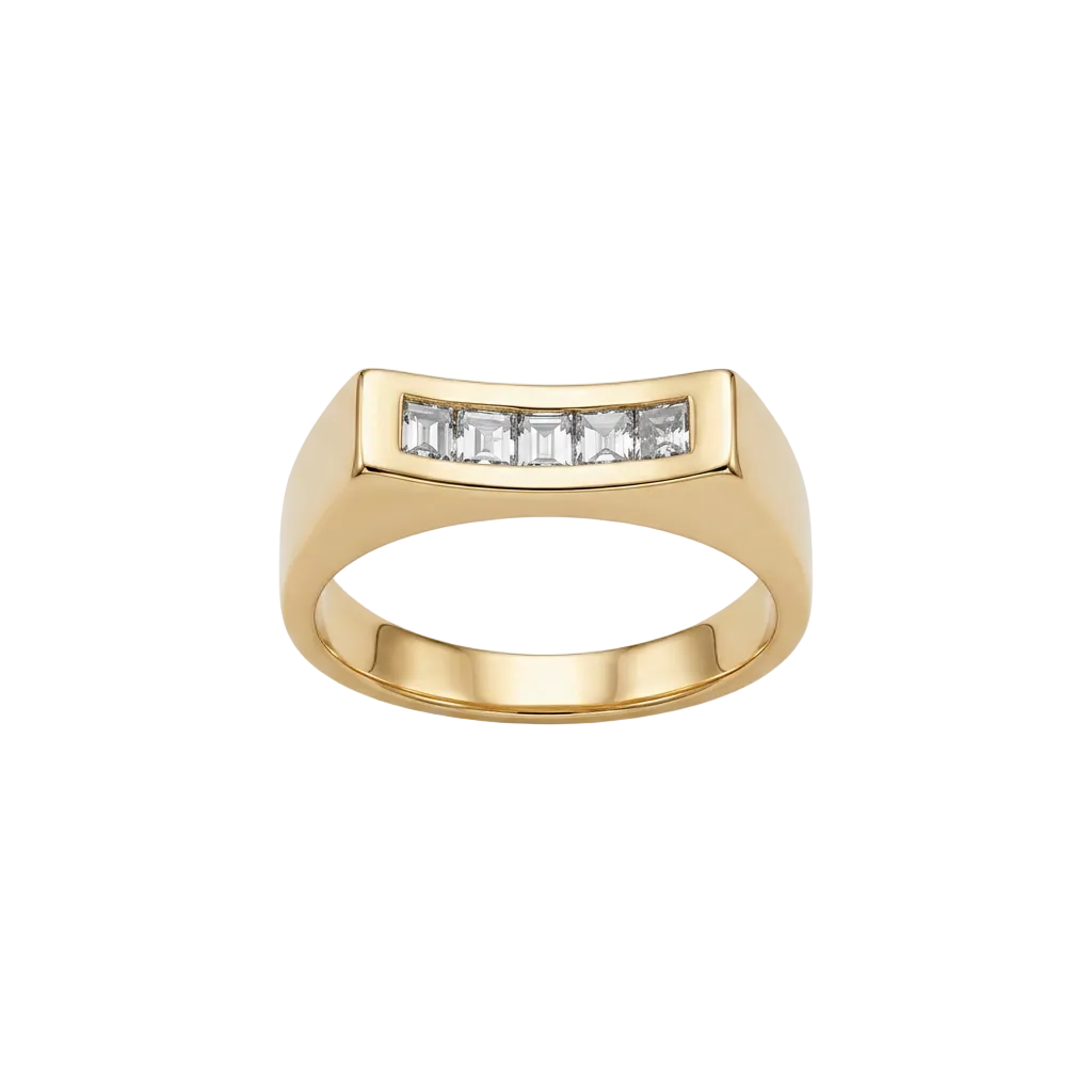 Enhanced yellow-gold baguette diamond ring