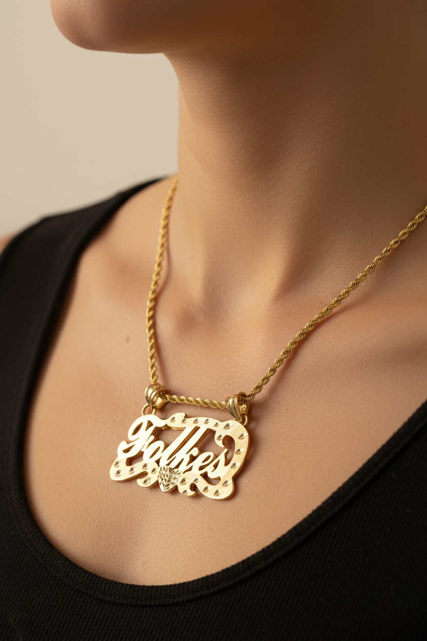 Father Nameplate Necklace - Lifestyle Neck Shot