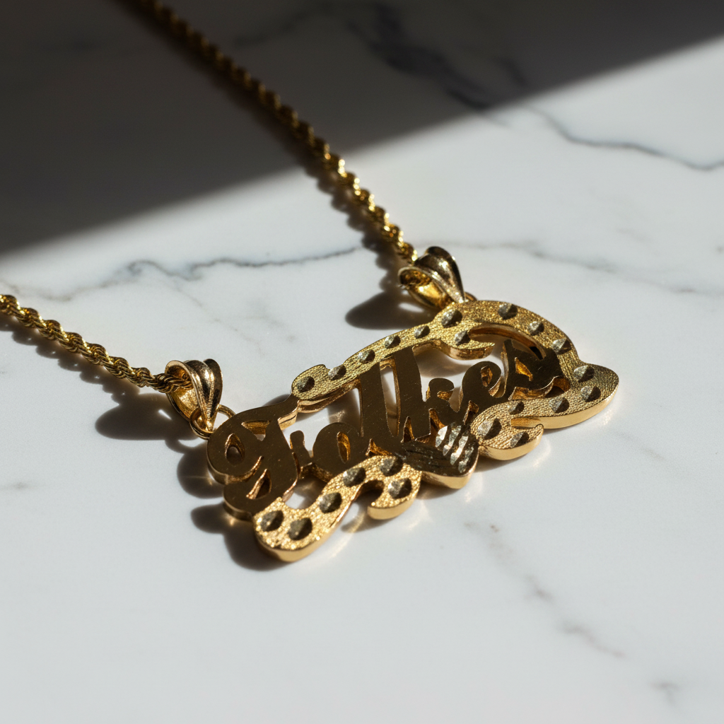 Father Nameplate Necklace - Marble
