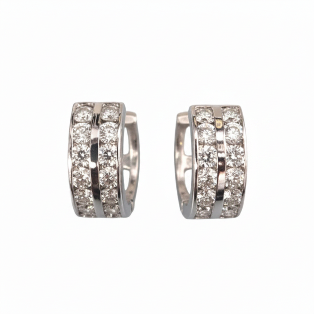 Further enhanced alternate view of white-gold diamond hoop earrings