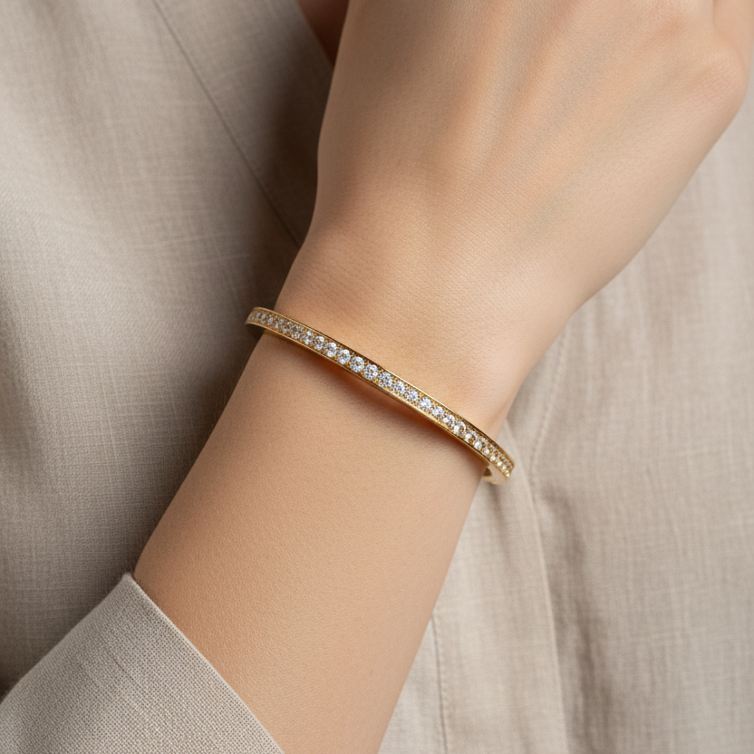 Gold Diamond Bangle on Women's Wrist
