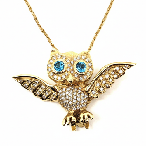 Gold owl pendant enhanced
