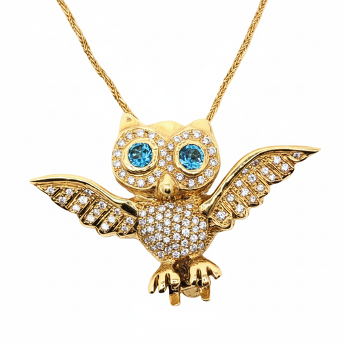 Gold owl pendant with brighter gold and whiter diamonds