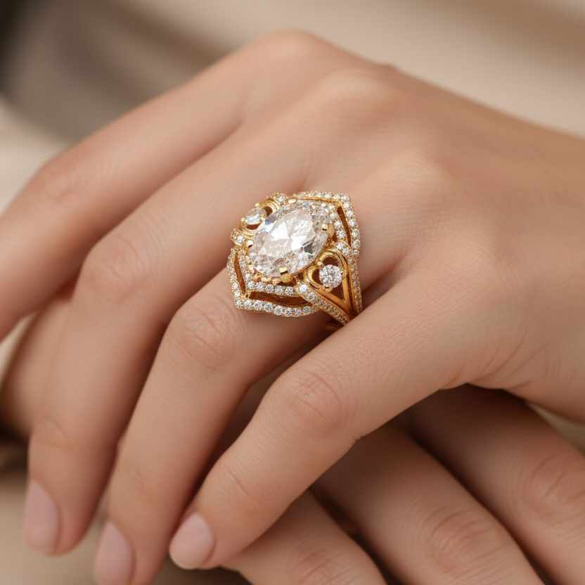 Gold Ring on Hand - Front
