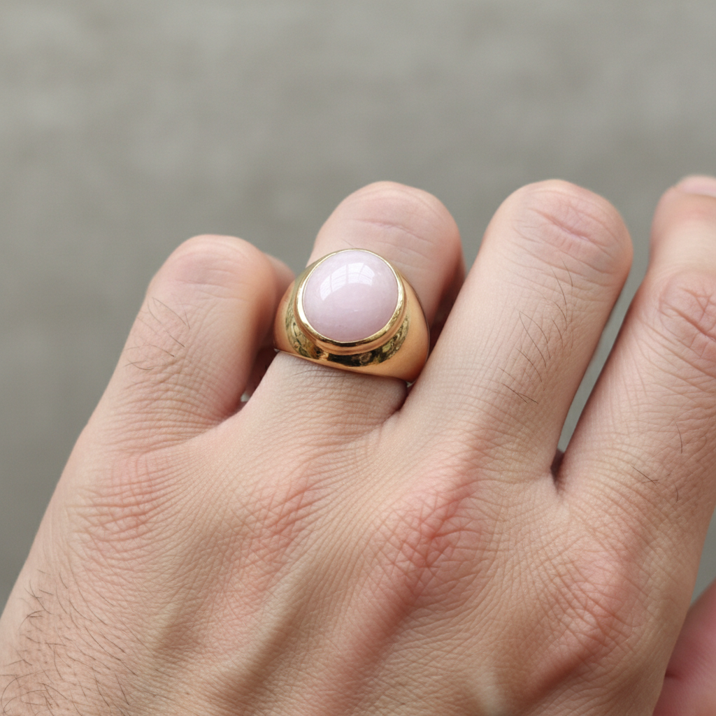 Gold ring worn on a masculine hand