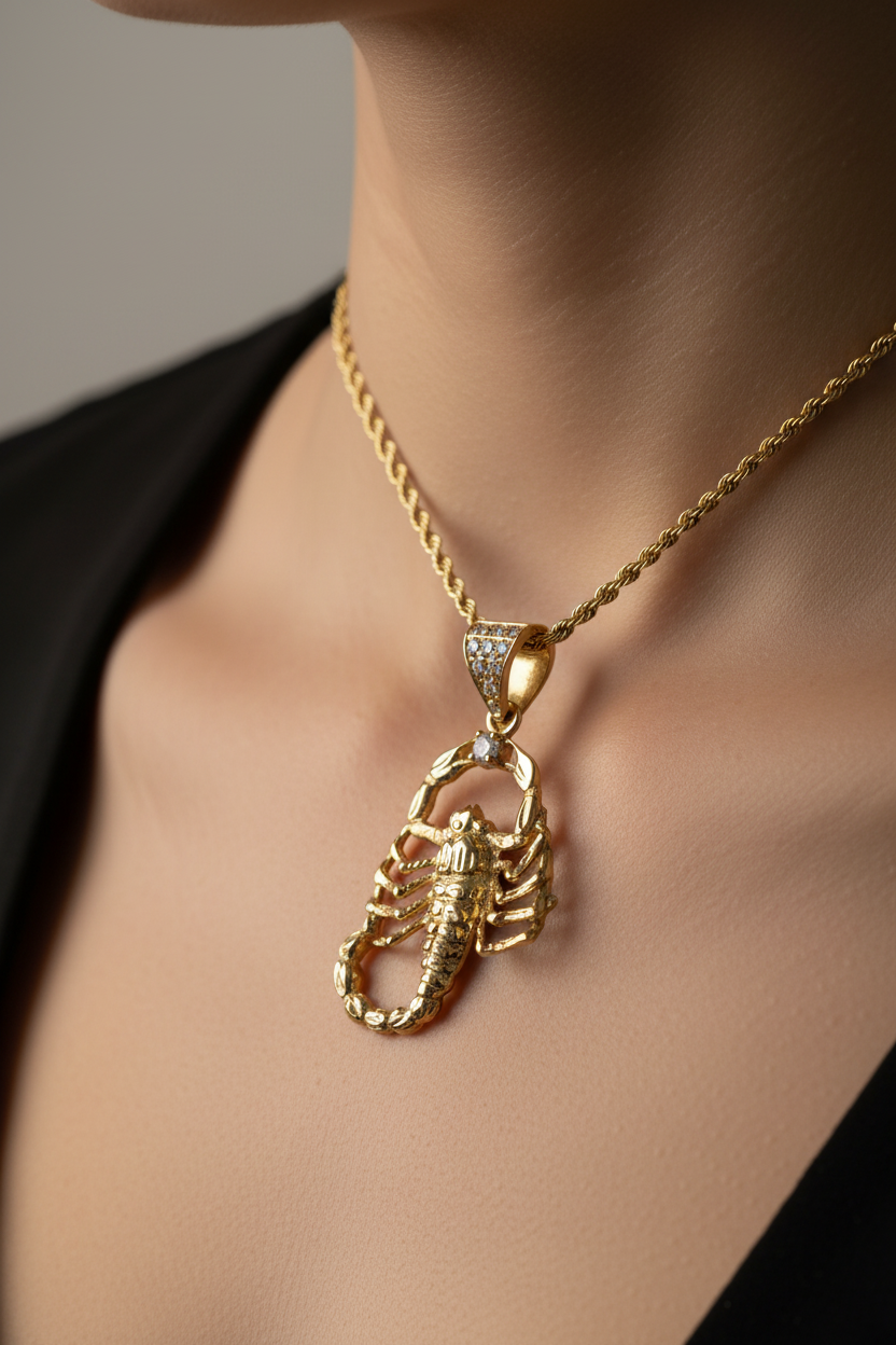 Gold Scorpion Pendant Lifestyle - On Neck