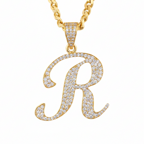 Iced Out R Initial Pendant Enhanced