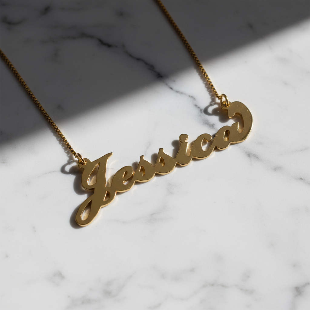 Jessica Nameplate Necklace - Marble