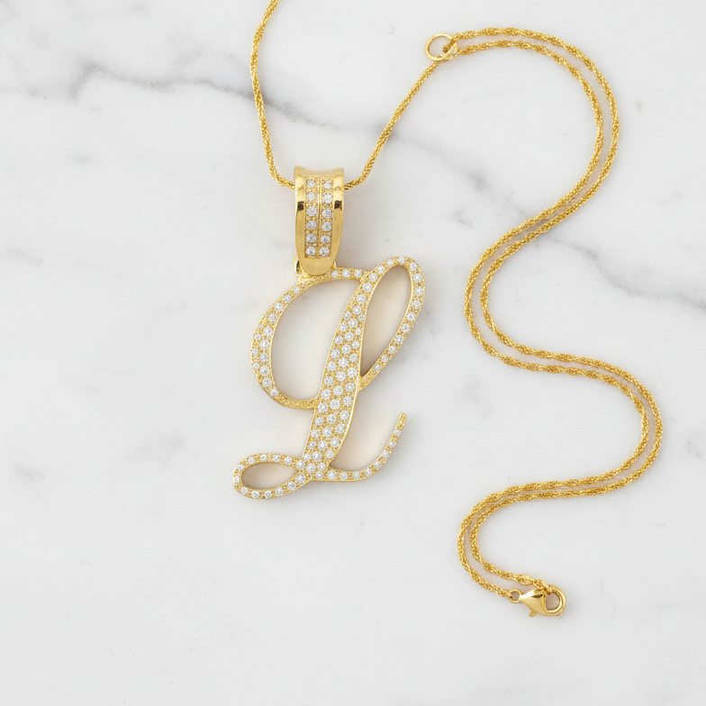 L pendant on white marble