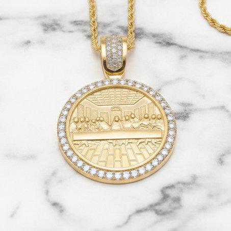 Last Supper Gold Pendant Laid on Marble