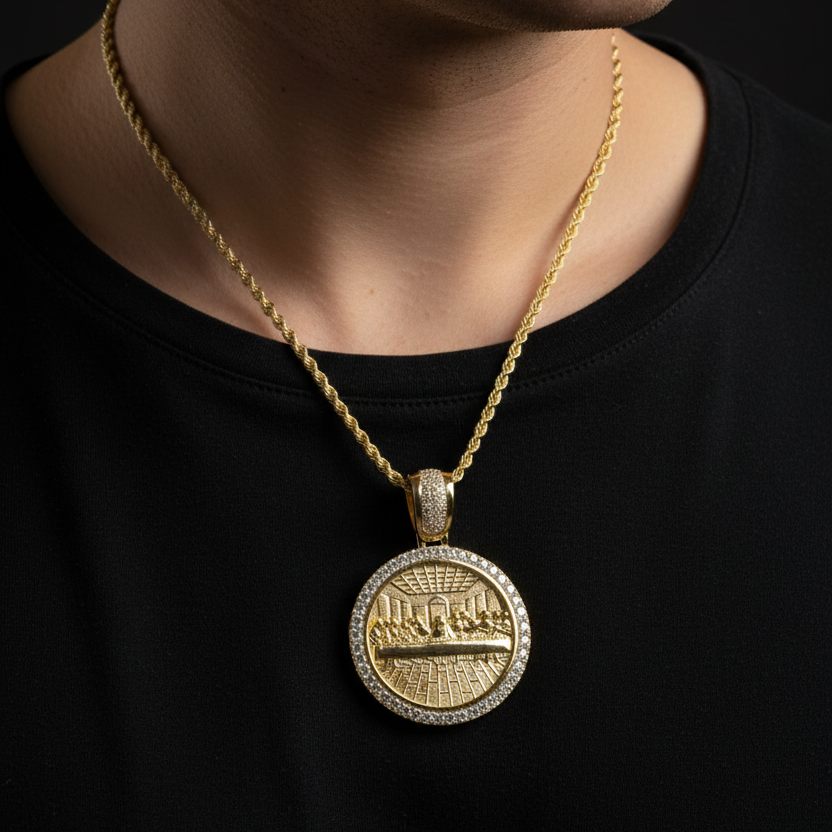 Last Supper Pendant on Men's Neck