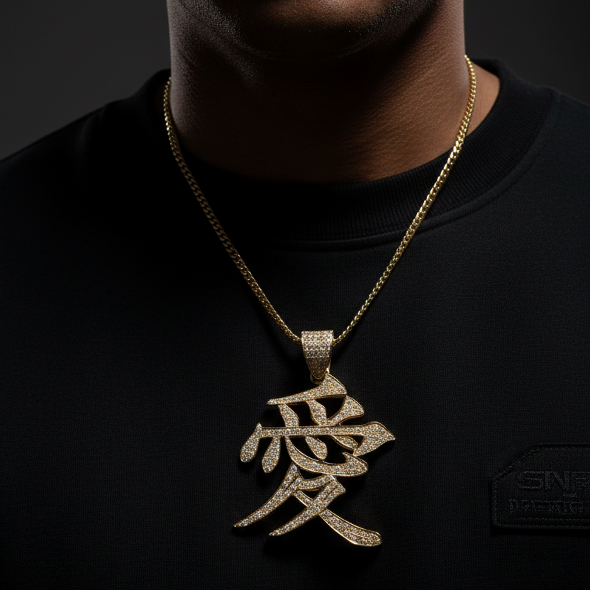 Love Pendant on Men's Neck
