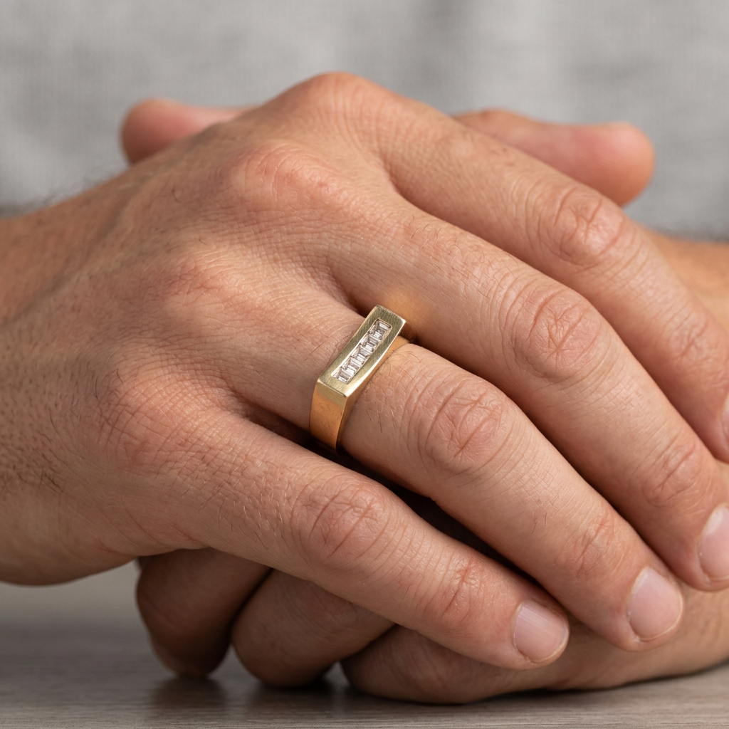 Men’s ring worn on a man’s hand