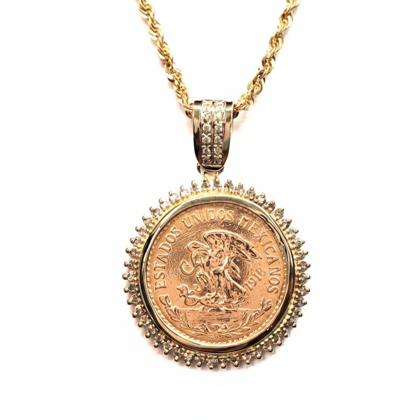 Mexican Gold Coin Pendant Enhanced