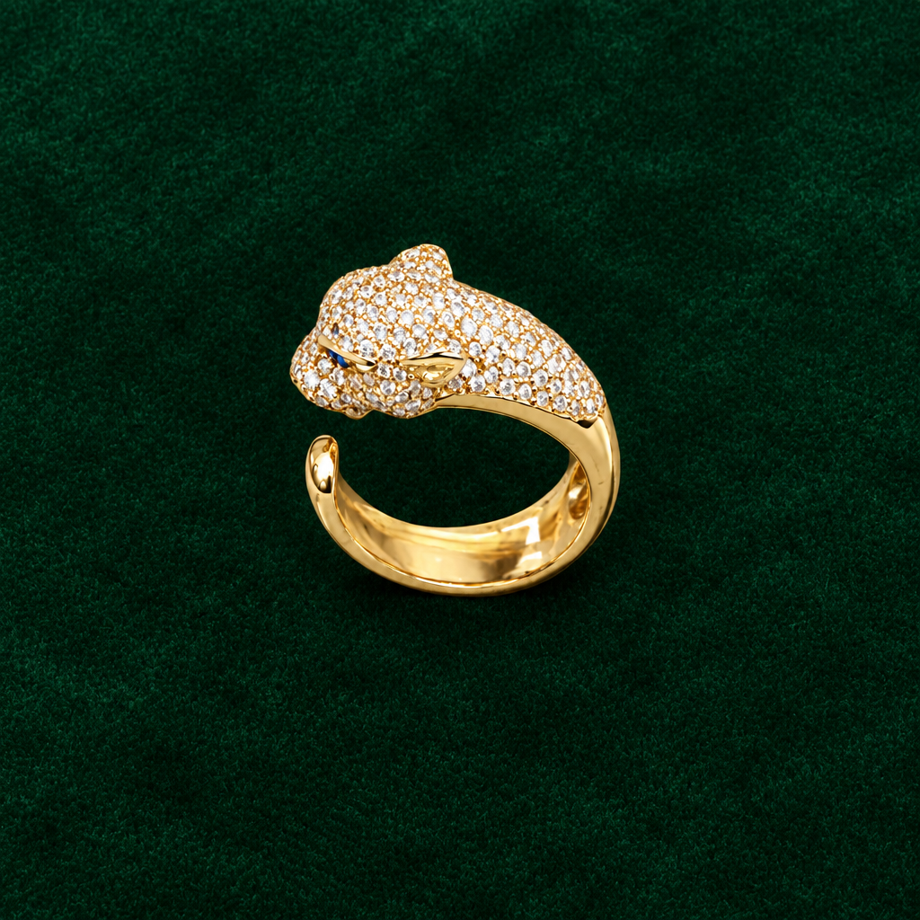 Panther ring on green velvet, new angle