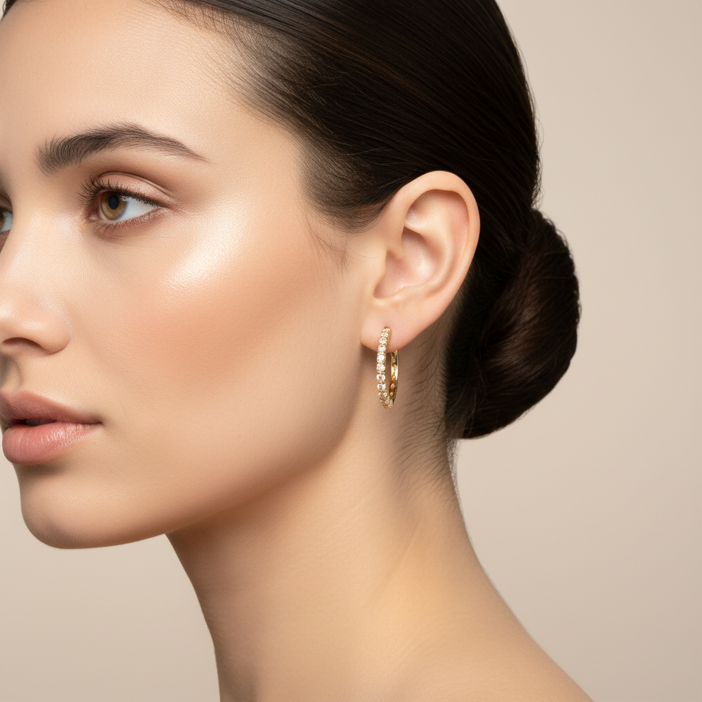 Pavé Diamond Hoops on Model