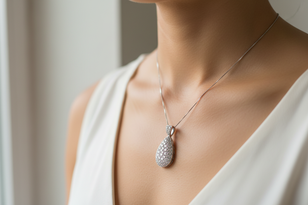 Pear Diamond Pendant On Neck