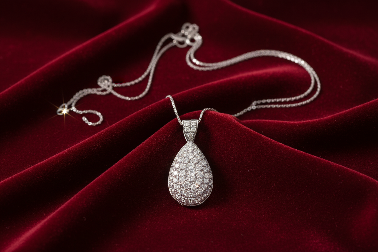 Pear Diamond Pendant on Red Velvet
