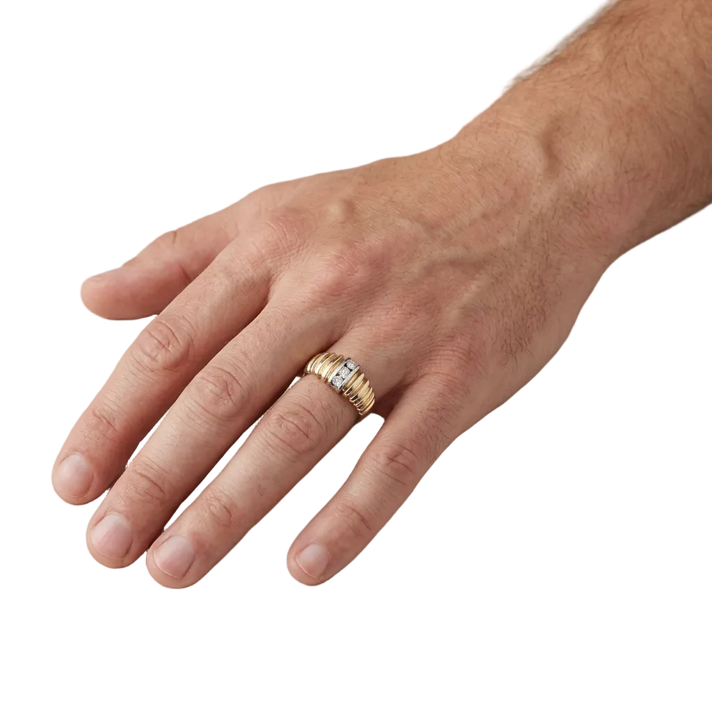 Ring on a man's finger, zoomed out